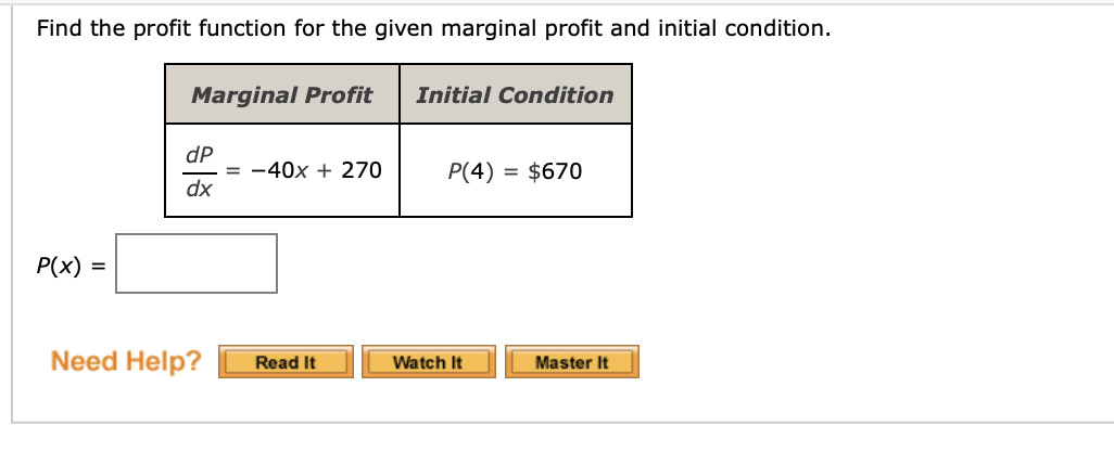 Solved Find the profit function for the given marginal | Chegg.com