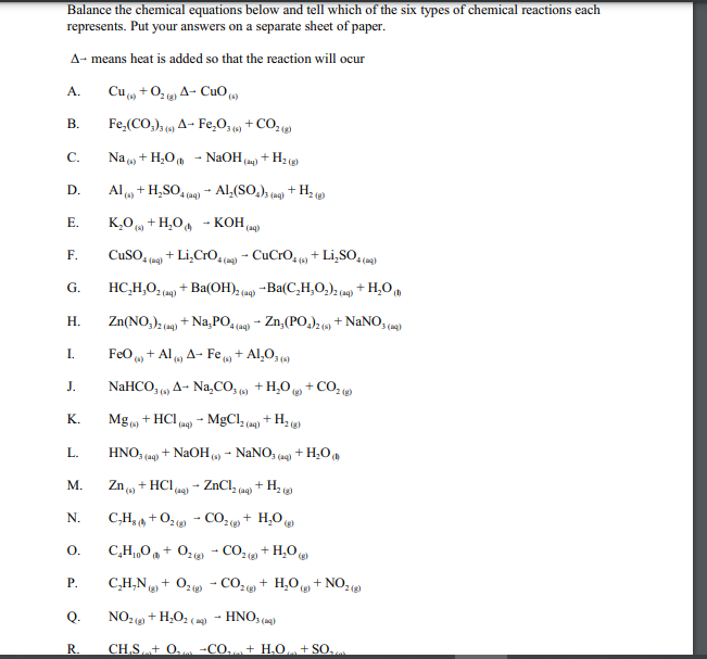 Solved Balance the chemical equations below and tell which | Chegg.com