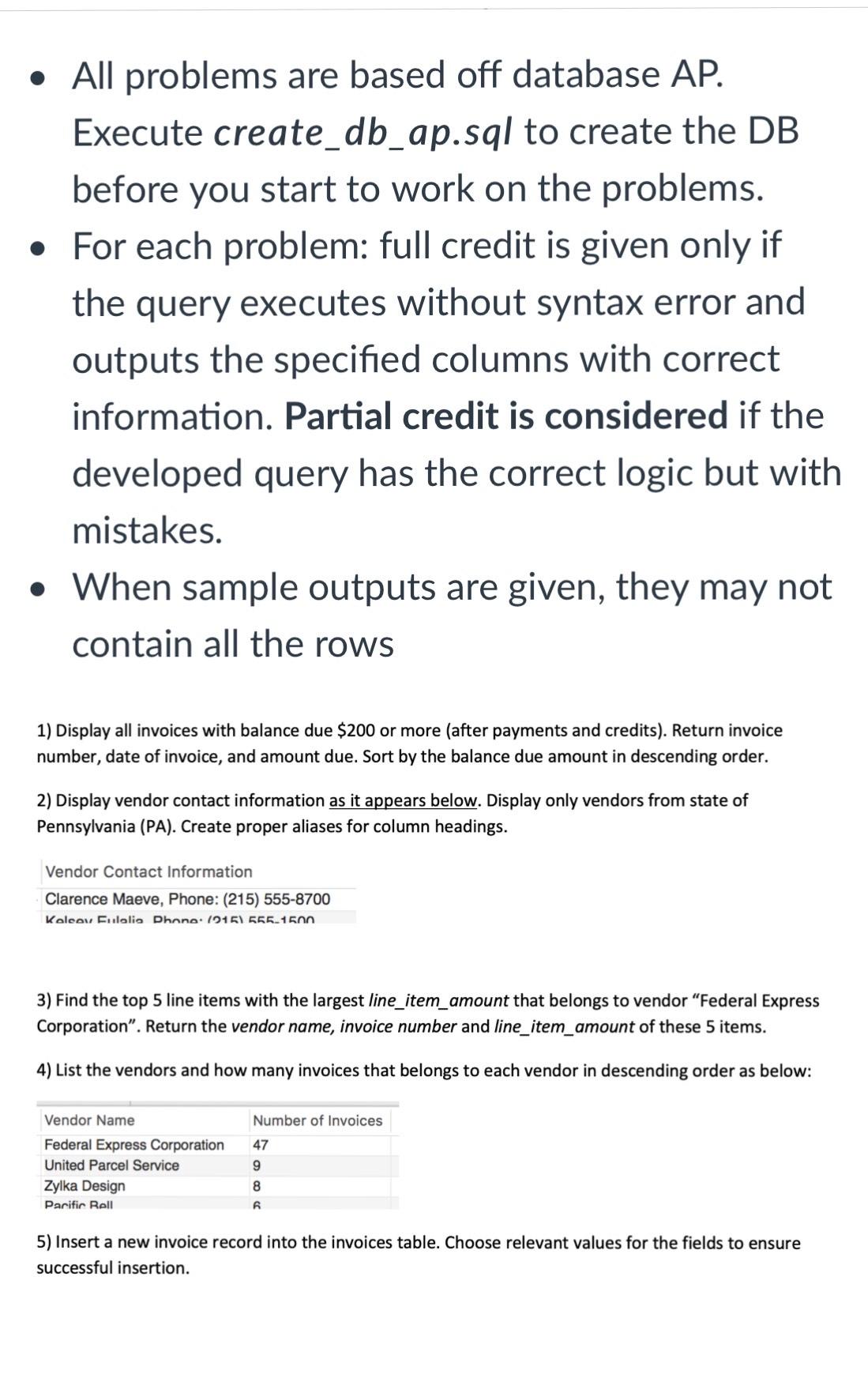 All problems are based off database AP. Execute | Chegg.com