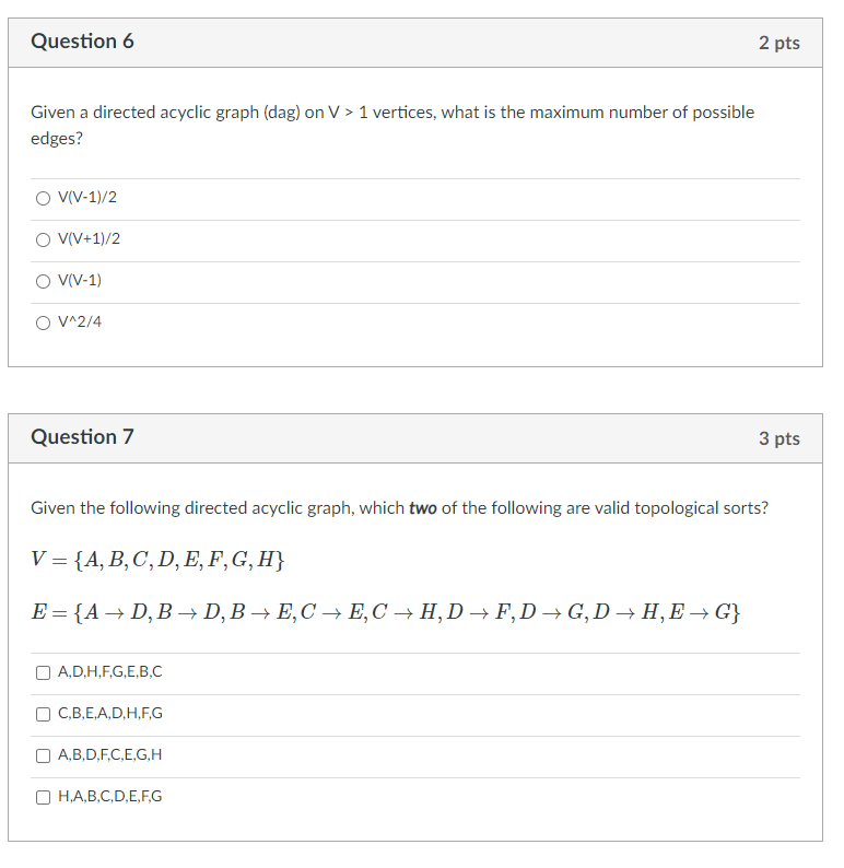 Solved Question 6 2 pts Given a directed acyclic graph (dag) | Chegg.com