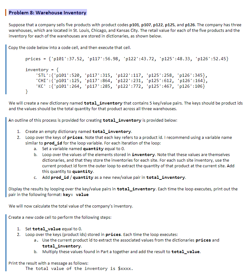 Solved Problem 8: Warehouse Inventory Suppose that a company | Chegg.com