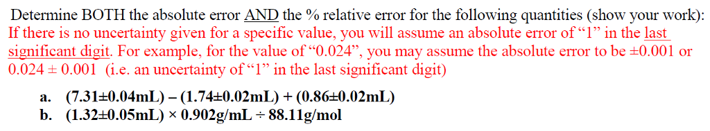 Solved Determine BOTH the absolute error AND the % relative | Chegg.com