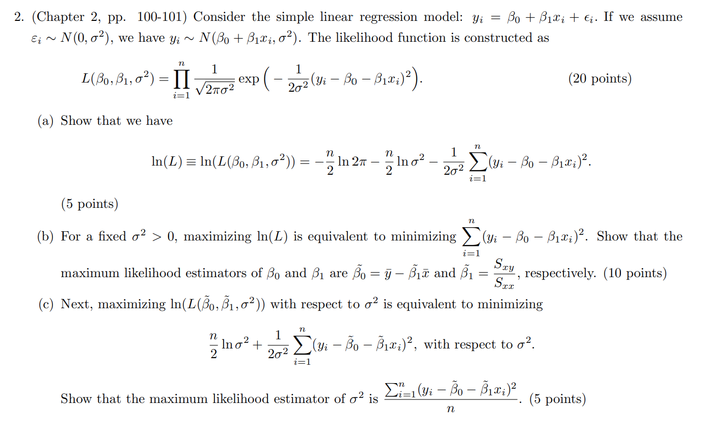 Solved (Chapter 2, pp. 100-101) Consider the simple linear | Chegg.com