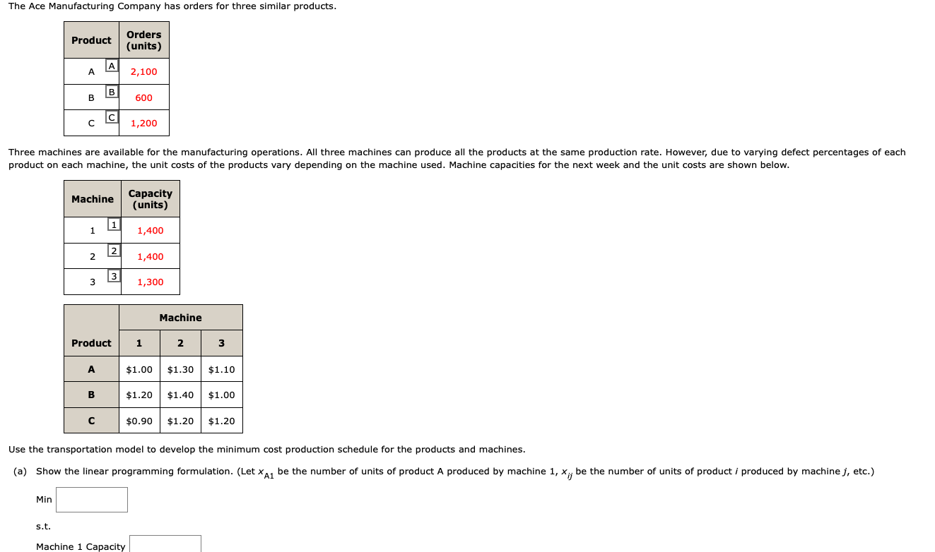 Solved The Ace Manufacturing Company has orders for three
