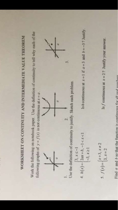 Solved WORKSHEET ON CONTINUITY AND INTERMEDIATE VALUE | Chegg.com