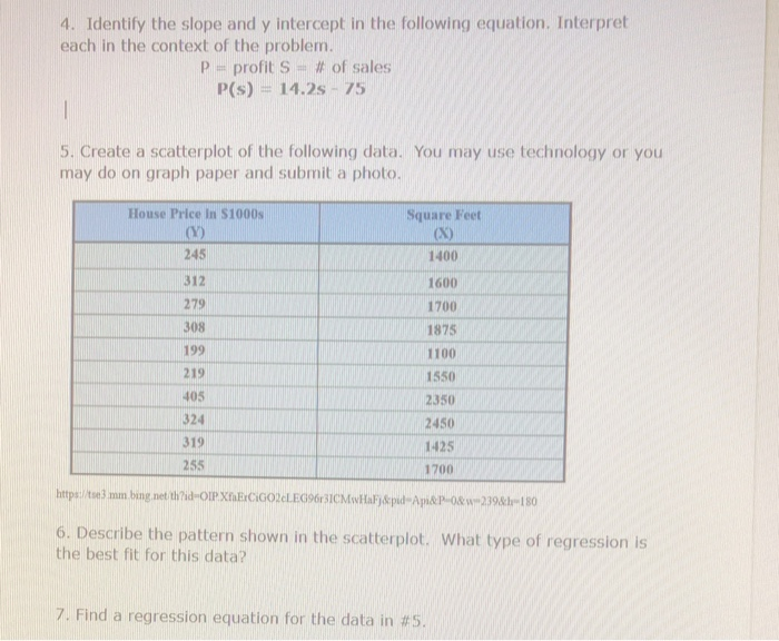 Solved 4. Identify the slope and y intercept in the | Chegg.com
