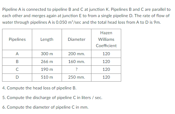 Solved Pipeline A Is Connected To Pipeline B And C At | Chegg.com