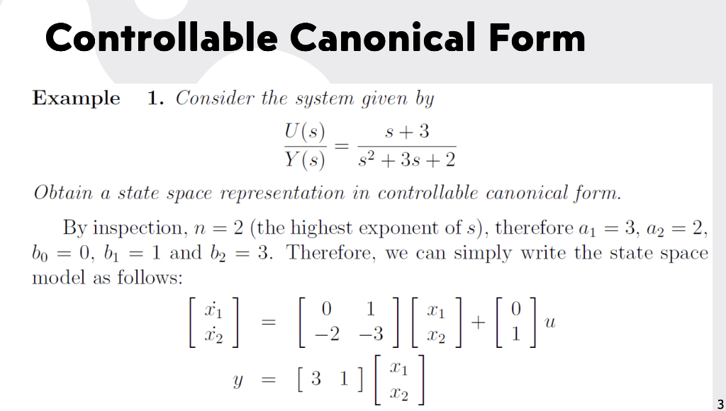 Solved Controllable Canonical Form Example 1. Consider the | Chegg.com