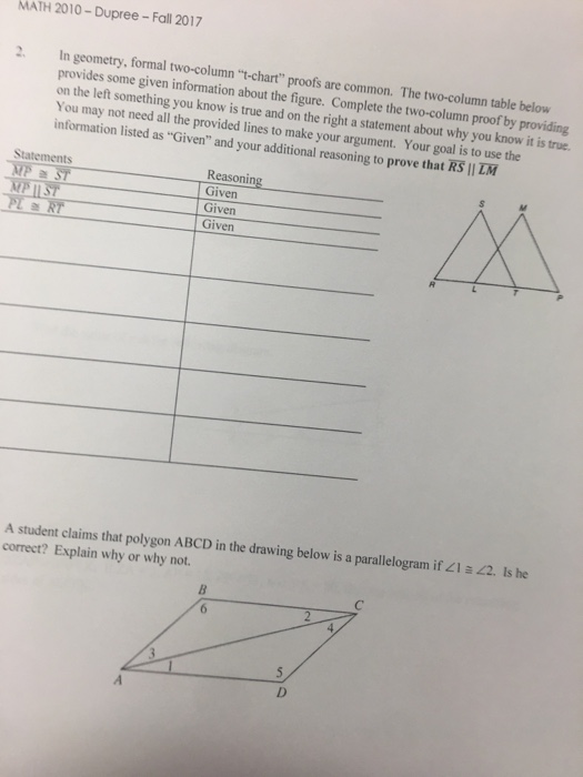 Solved MATH 2010-Dupree-Fall 2017 2. In geometry, formal | Chegg.com