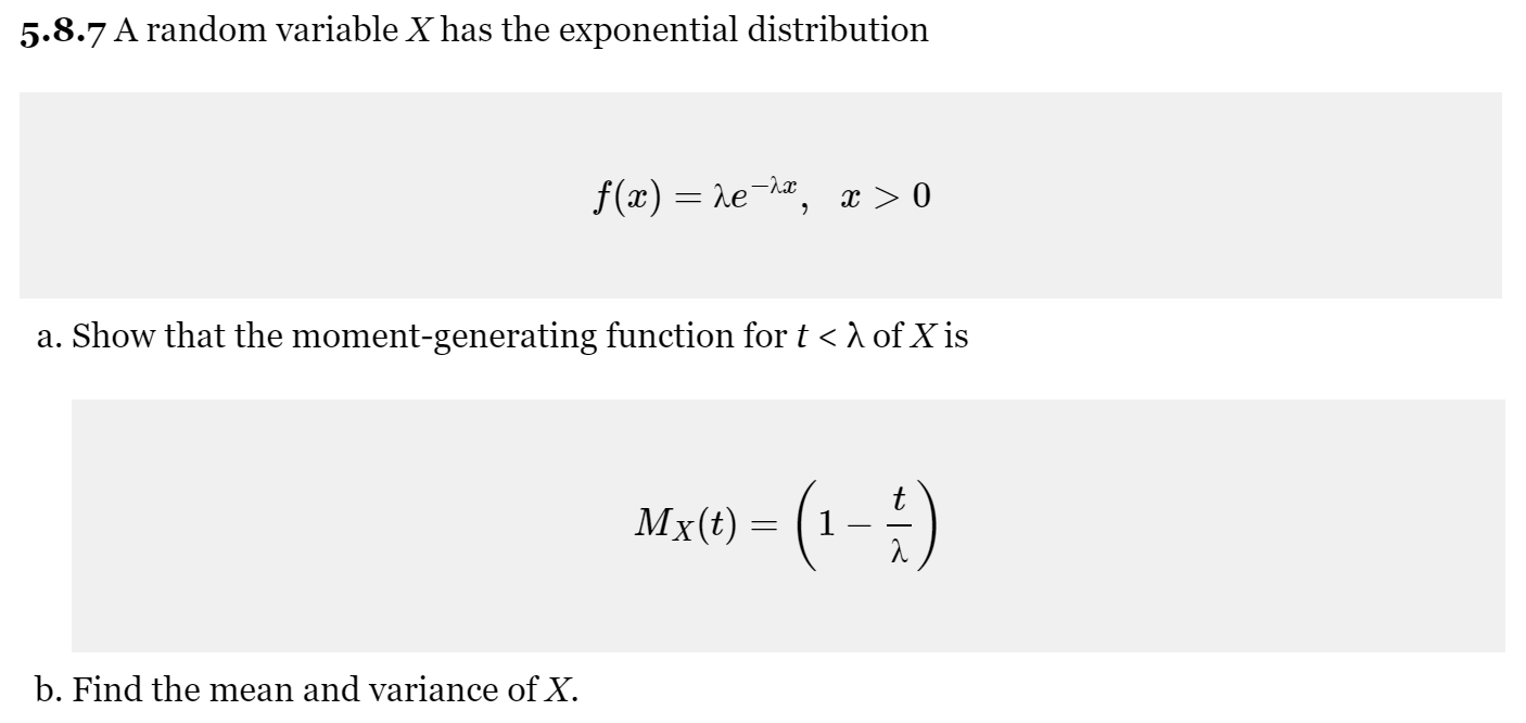 Solved 5.8.7 A random variable X has the exponential | Chegg.com