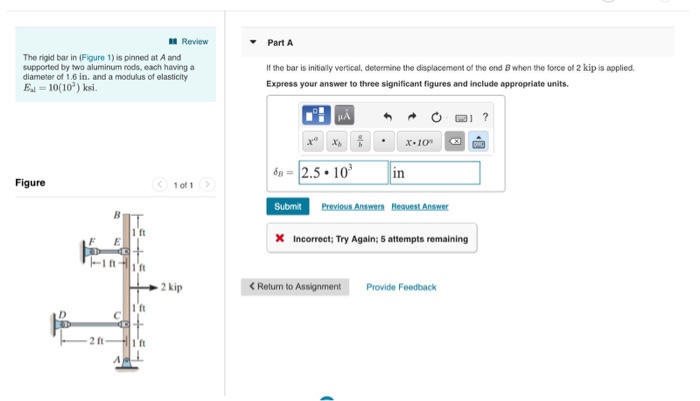 Solved Review Parta Rigid Bar Figure 1 Pinned Supported Two