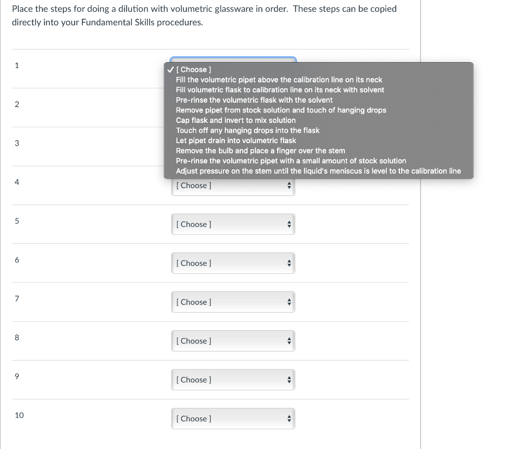 Solved Place the steps for doing a dilution with volumetric