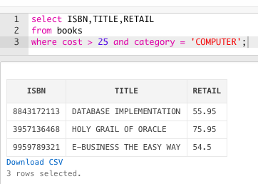 Solved 1 2 3 select ISBN, TITLE, RETAIL from books where | Chegg.com