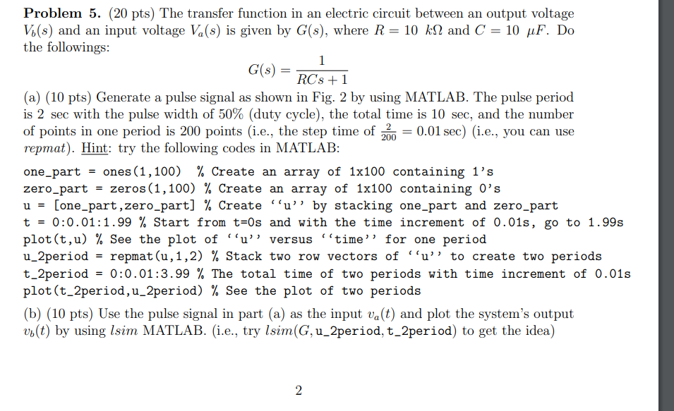 Problem 5. (20 Pts) The Transfer Function In An | Chegg.com