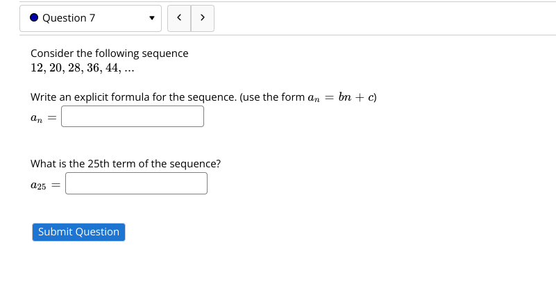 Solved Question 7 > Consider the following sequence 12, 20, | Chegg.com