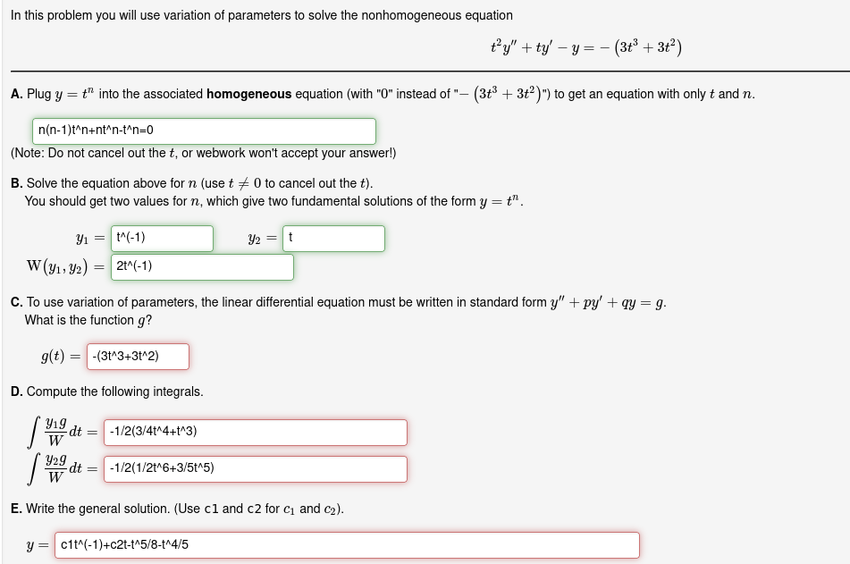 Solved In this problem you will use variation of parameters | Chegg.com