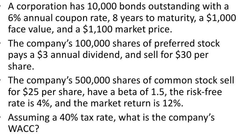 Solved A corporation has 10,000 bonds outstanding with a 6% | Chegg.com