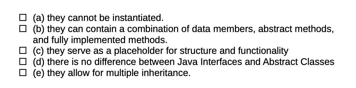 Solved Which of the following statements about Java Abstract | Chegg.com