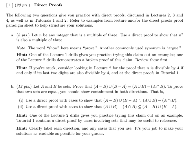 Solved [1] (20 Pts.) Direct Proofs The Following Two | Chegg.com