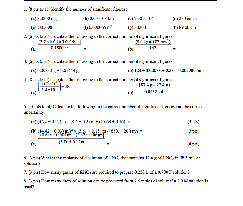 Solved 1. (8 pts total) Identify the number of significant | Chegg.com