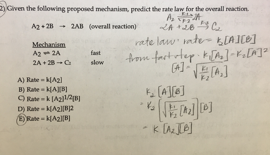 Solved 2) Given The Following Proposed Mechanism, Predict | Chegg.com