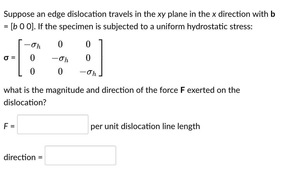 Suppose an edge dislocation travels in the xy plane | Chegg.com