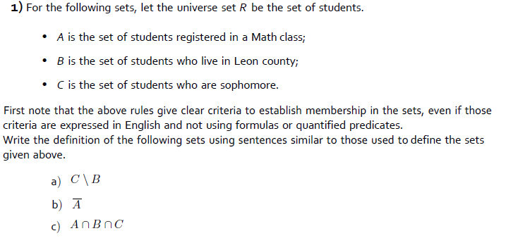 Solved 1 For The Following Sets Let The Universe Set R Be Chegg Solved 1 For The Following Sets Let The Universe Set R Be Chegg