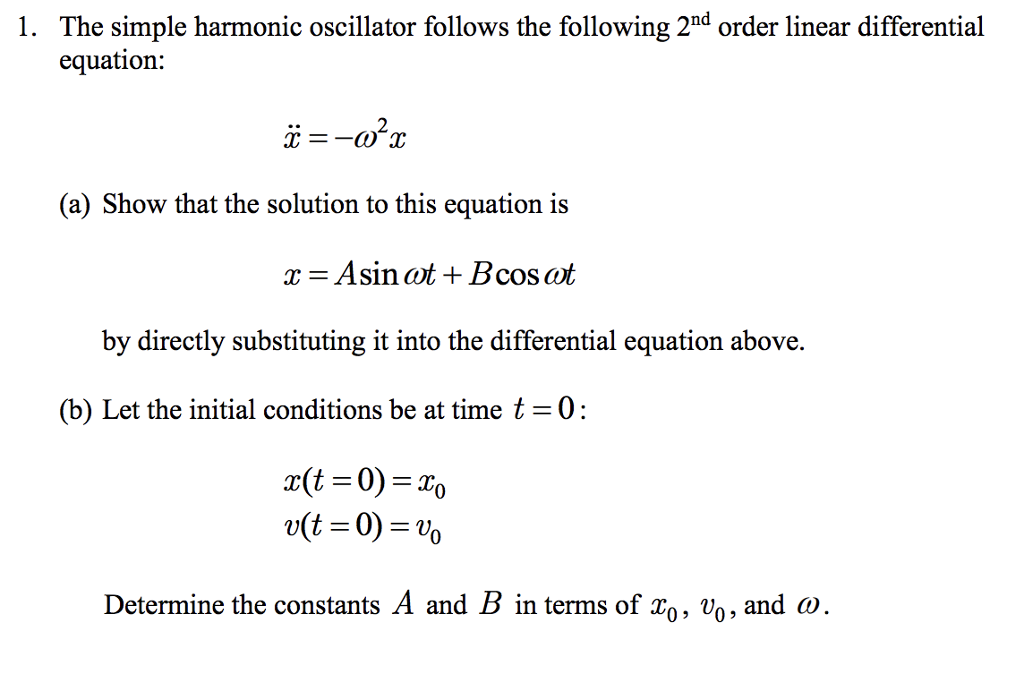 Solved 1 The Simple Harmonic Oscillator Follows The Chegg