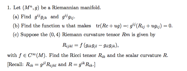 1 Let M G Be A Riemannian Manifold A Find G Chegg Com