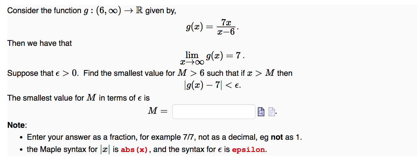 Solved Consider the function g : (6,∞) → R given by, Then we | Chegg.com