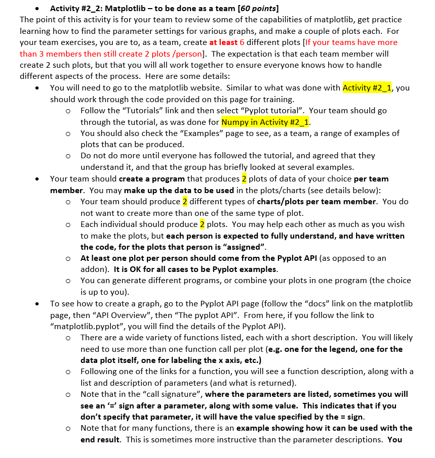 O • Activity #2_2: Matplotlib - to be done as a team | Chegg.com