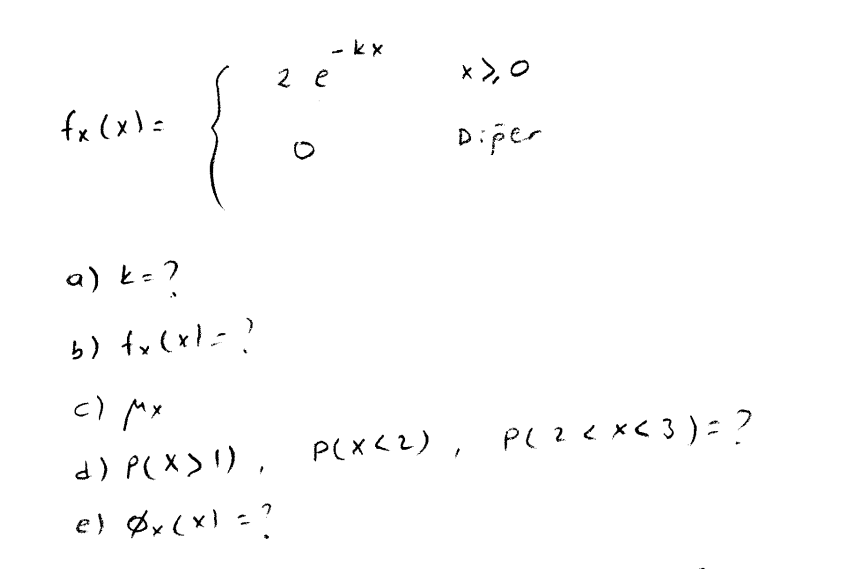 Solved fx(x)={2e−kx0x≥0 Diper a) k= ? b) fx(x)= ? c) μx d) | Chegg.com