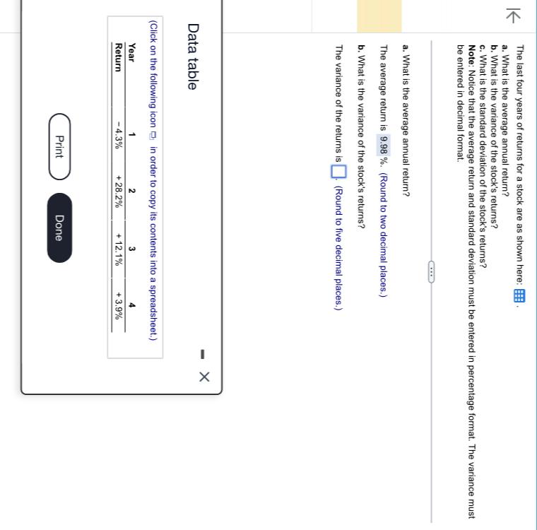 Solved The last four years of returns for a stock are as | Chegg.com