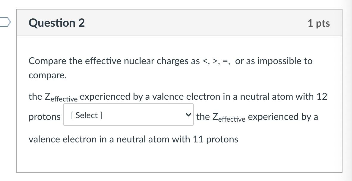 Solved Question 2 1 pts Compare the effective nuclear | Chegg.com