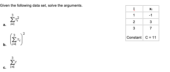 Solved Given the following data set, solve the arguments. X | Chegg.com