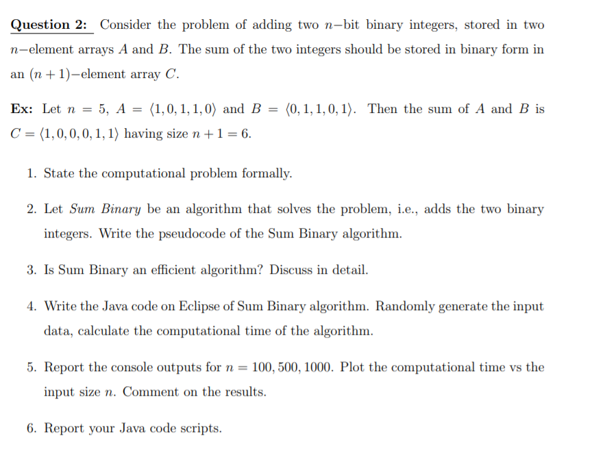 Solved Question 2: Consider the problem of adding two n-bit 