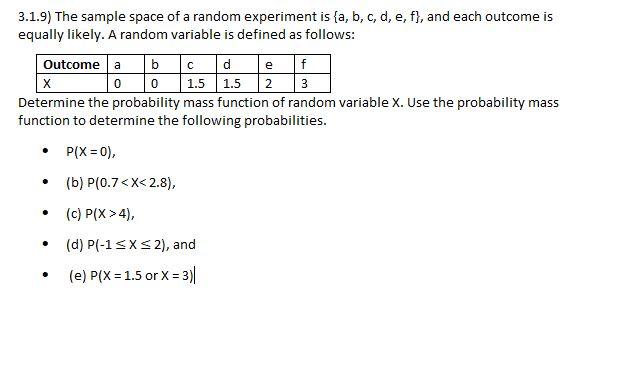 Solved 3.1.9) The Sample Space Of A Random Experiment Is (a, | Chegg.com