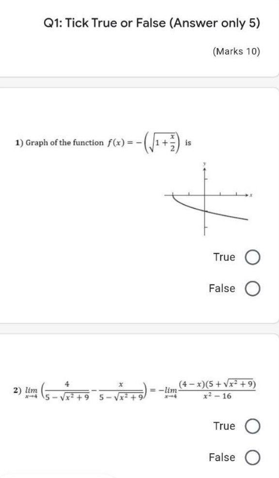 Solved Q1: Tick True or False (Answer only 5) (Marks 10) 1) | Chegg.com