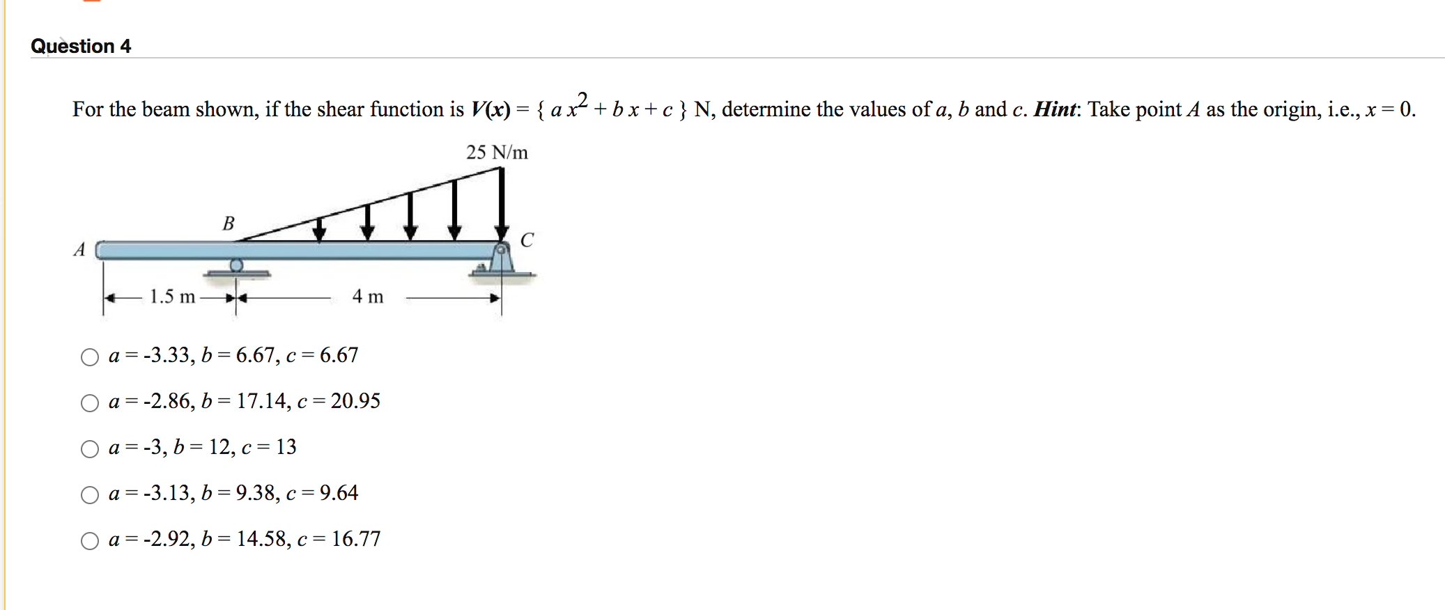 Solved Question 4 For The Beam Shown If The Shear Functi Chegg Com