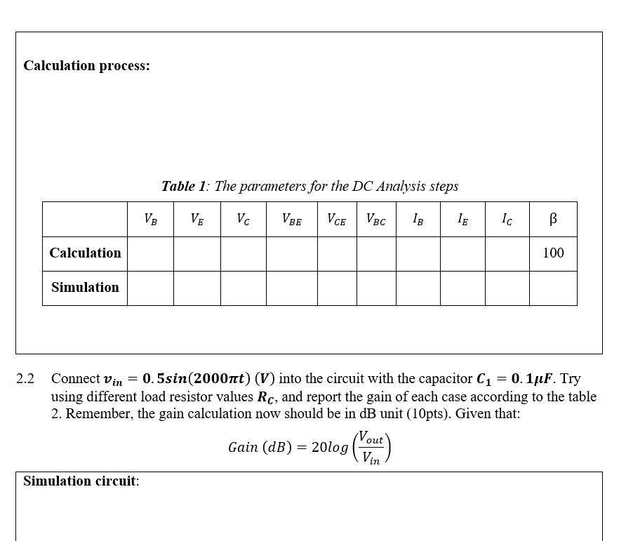 Solved 2 Common Emitter Amplifier circuit /40pts Given the | Chegg.com