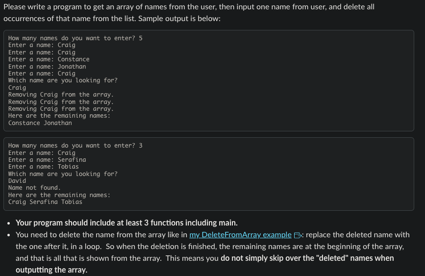 Solved Please write a program to get an array of names from | Chegg.com