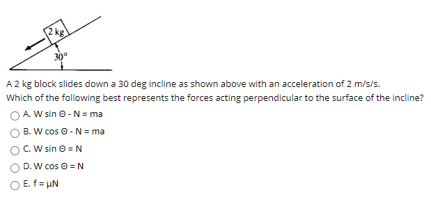 Solved 2 kg 30° A 2 kg block slides down a 30 deg incline as | Chegg.com