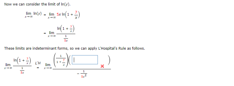 Solved Now we can consider the limit of ln(y). | Chegg.com