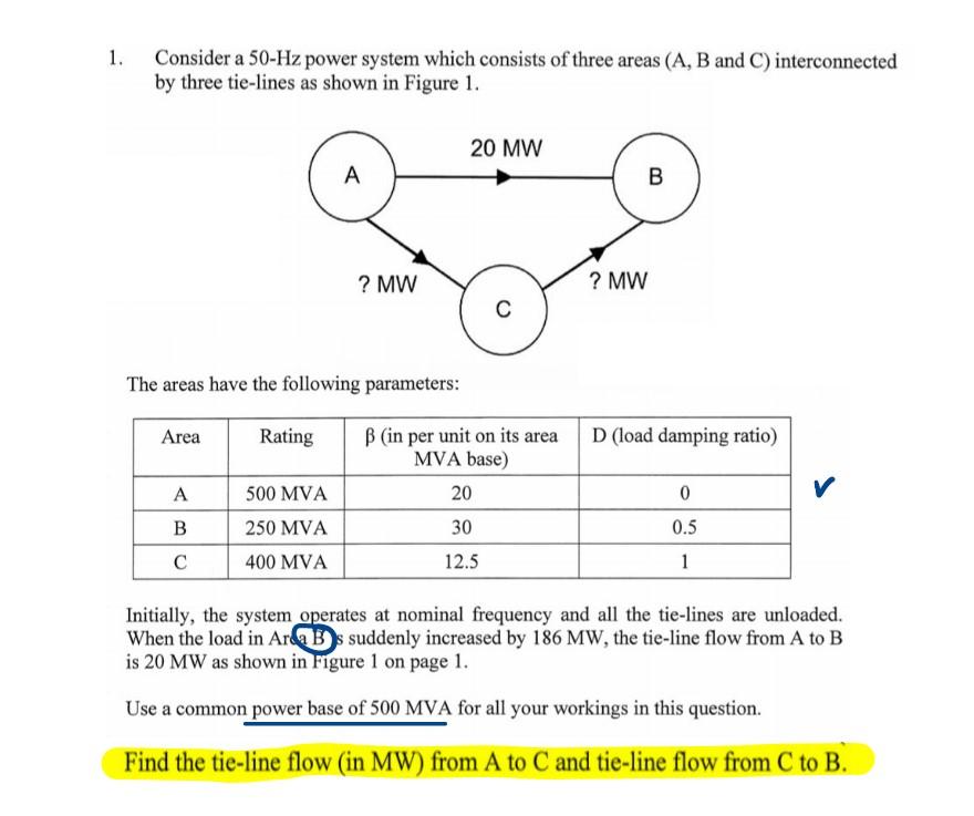 Solved Consider a 50−Hz power system which consists of three | Chegg.com