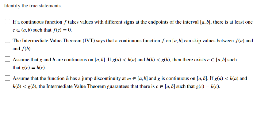 Solved Identify the true statements. If a continuous | Chegg.com