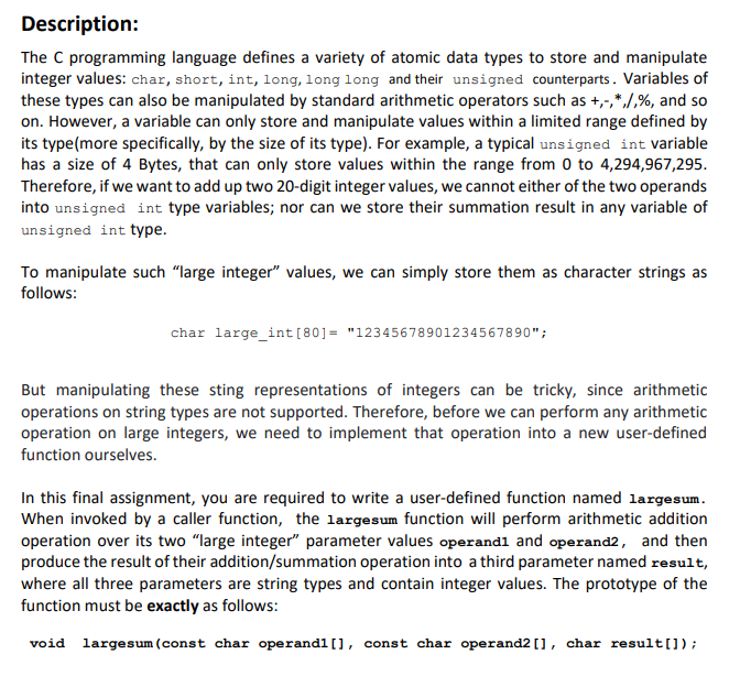 Solved Description: The C programming language defines a | Chegg.com