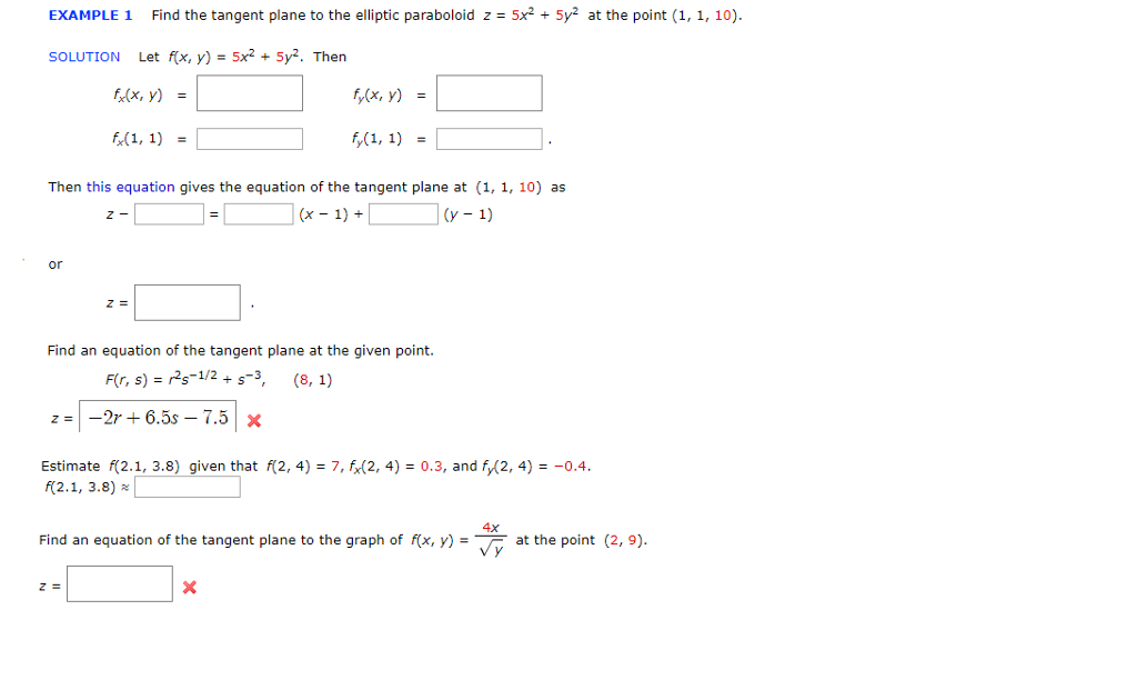 Solved EXAMPLE 1 Find the tangent plane to the elliptic | Chegg.com
