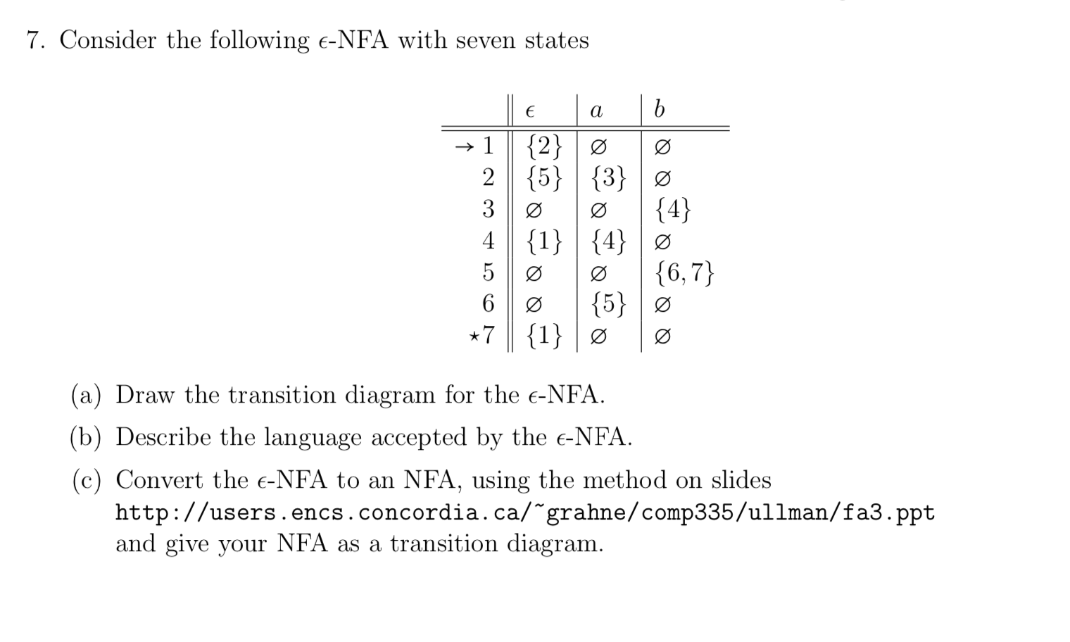 Solved 7 Consider The Following E Nfa With Seven States Chegg Com