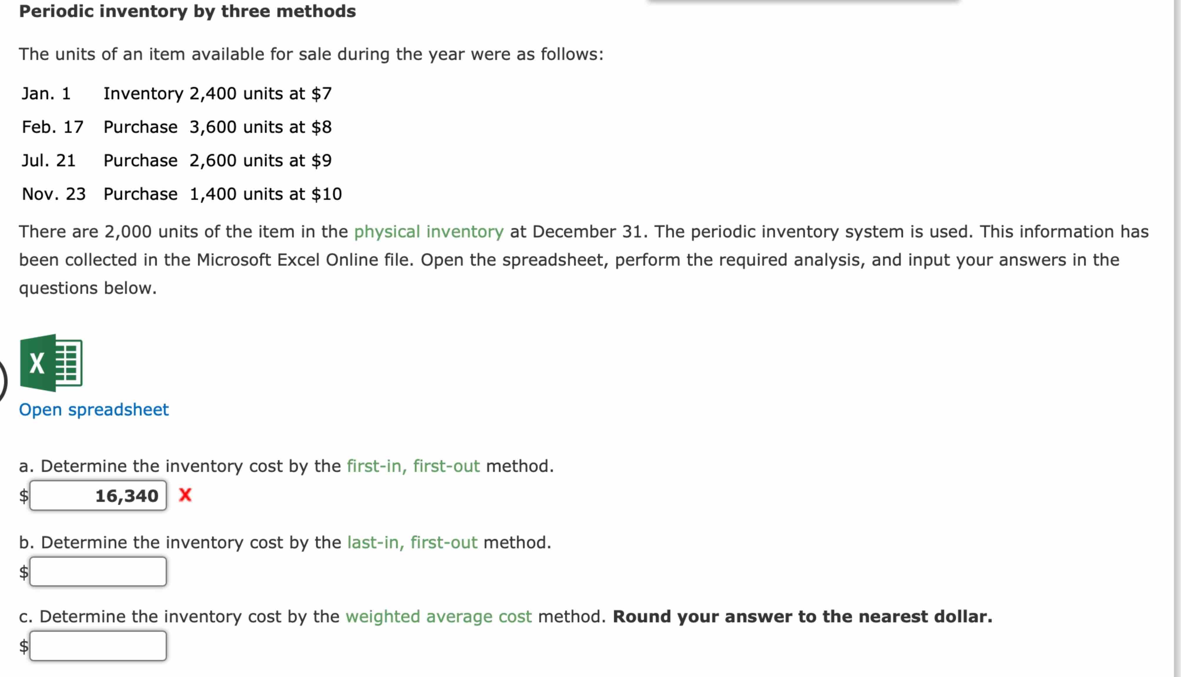 Solved Periodic inventory by three methodsThe units of an | Chegg.com