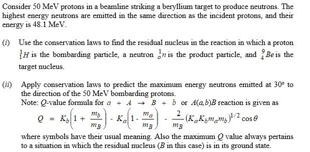 Solved Consider 50 MeV protons in a beamline striking a | Chegg.com